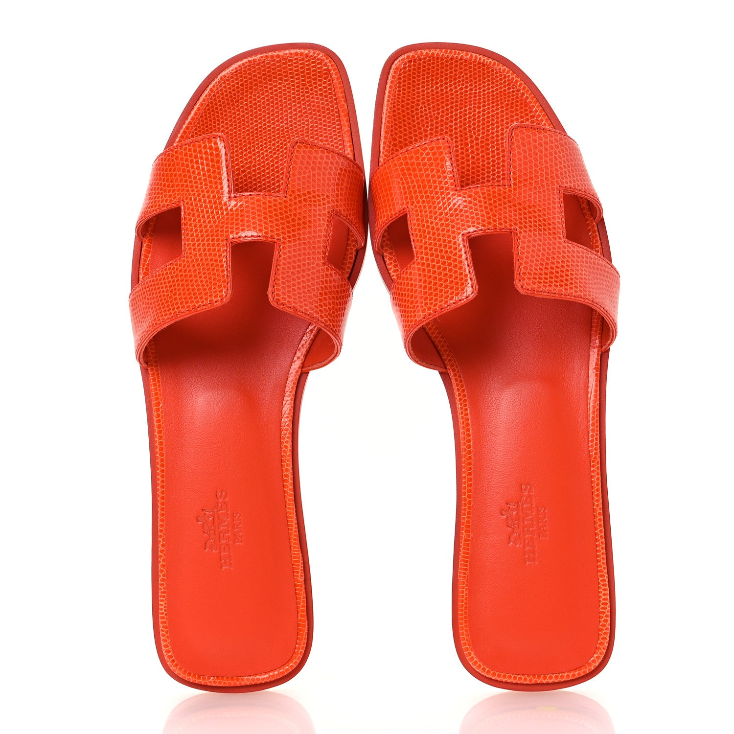 Hermes Lizard Oran Sandals 38.5 Orange Synthetique 2 of 11