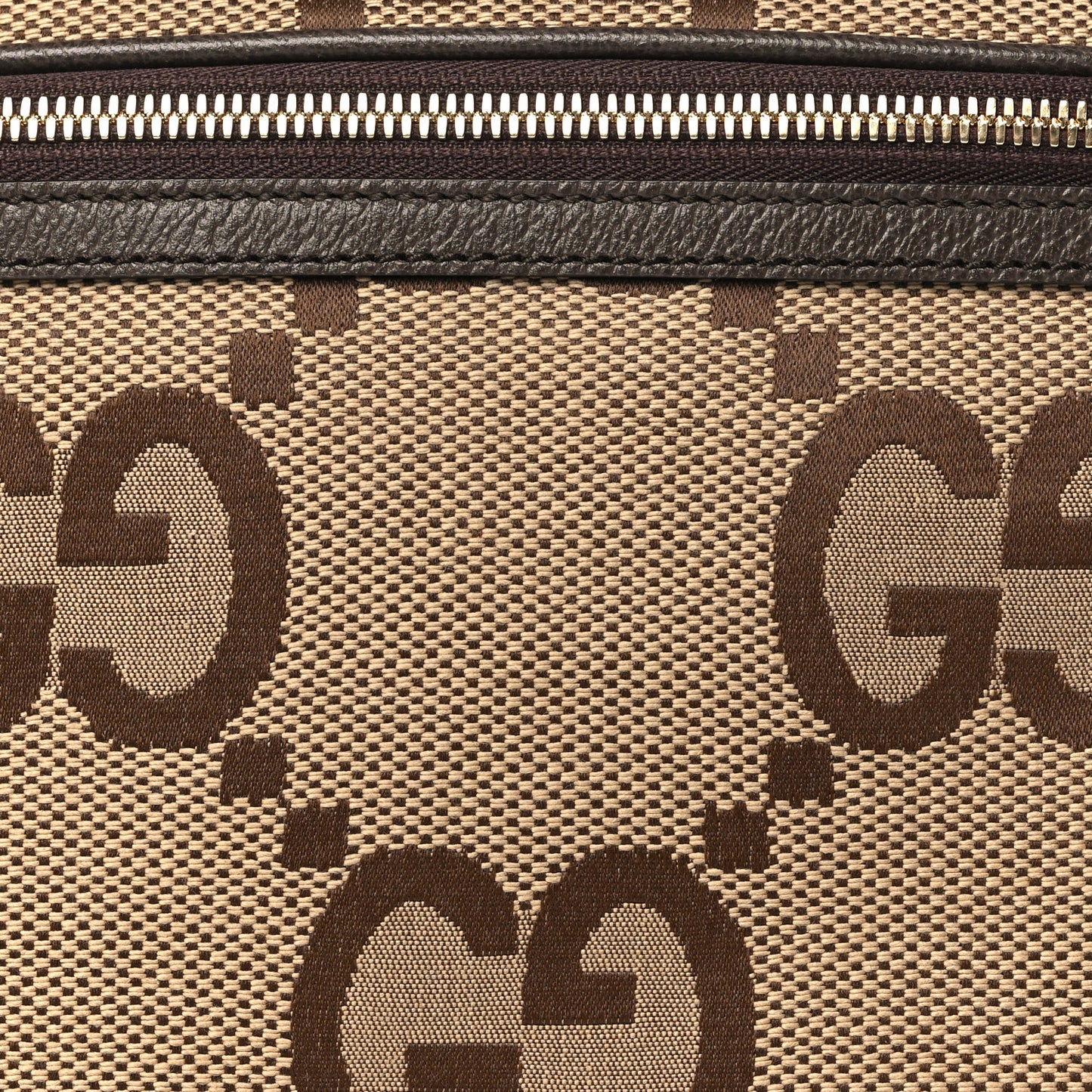 Monogram Jumbo GG Textured Dollar Calfskin Web Belt Bag Camel Ebony New Acero