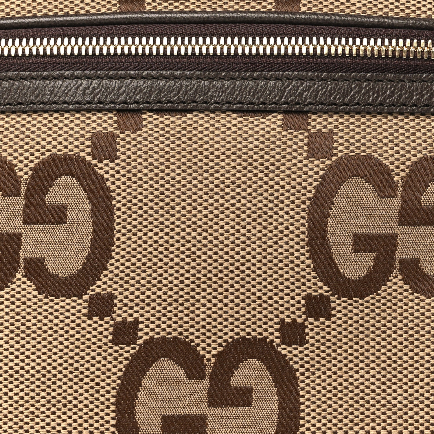 Gucci Monogram Jumbo GG Textured Dollar Calfskin Web Belt Bag Camel Ebony New Acero 7 of 9