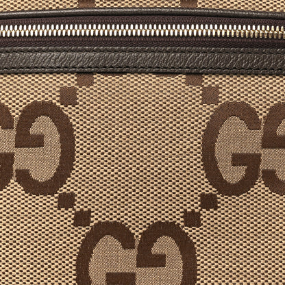 Gucci Monogram Jumbo GG Textured Dollar Calfskin Web Belt Bag Camel Ebony New Acero 7 of 9