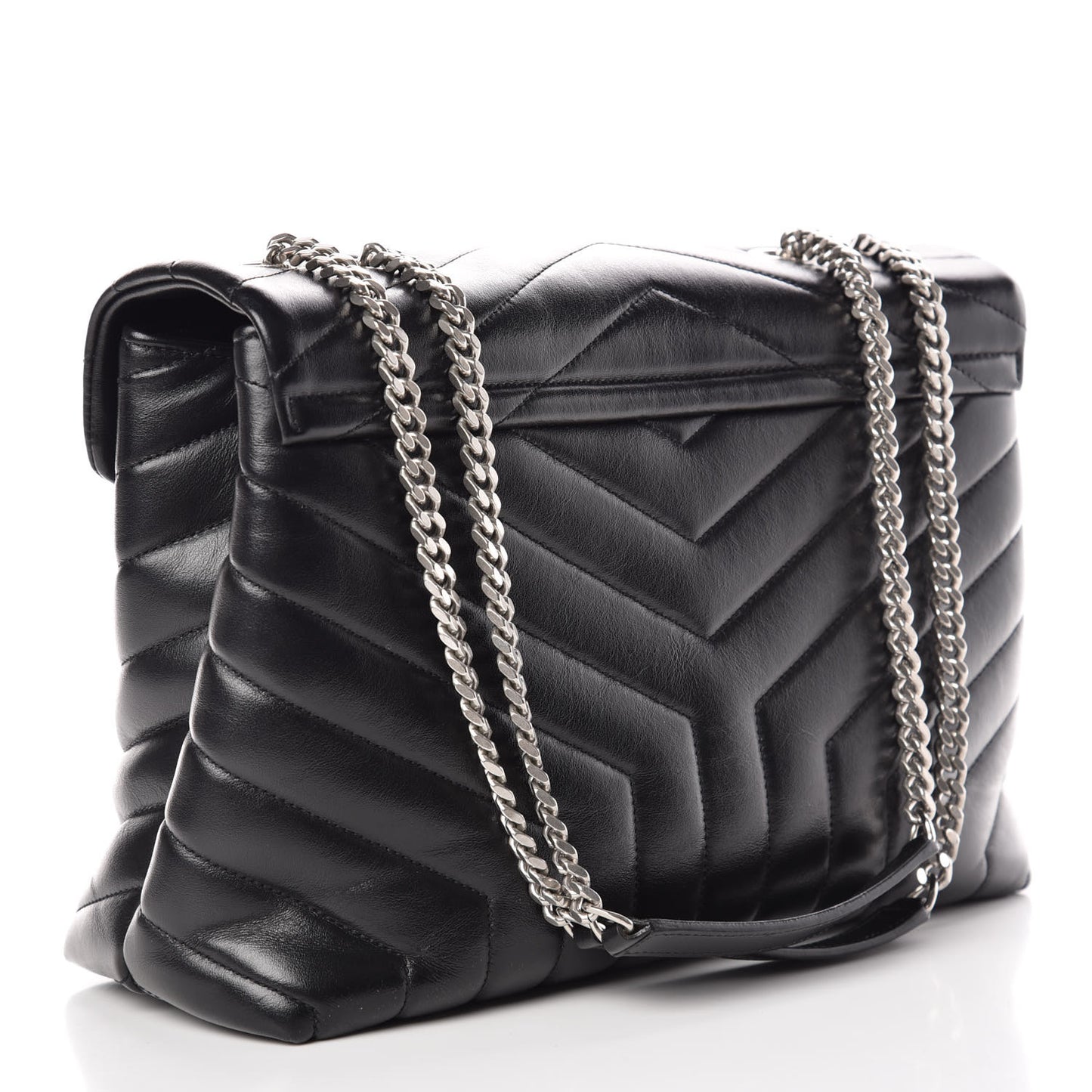 Calfskin Y Quilted Monogram Medium Loulou Chain Satchel Black
