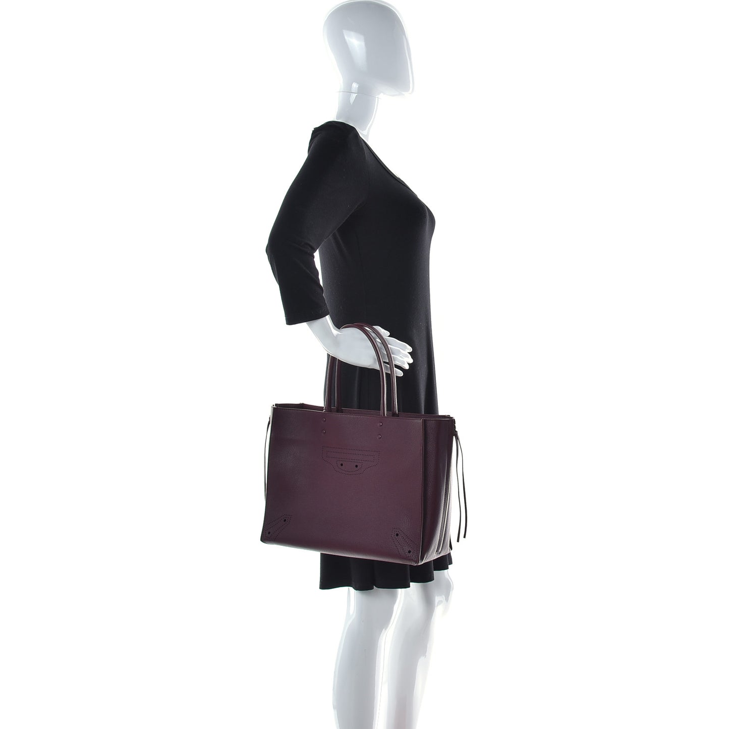 Calfskin Blackout Hardware Perforated Papier B4 Tote Burgundy