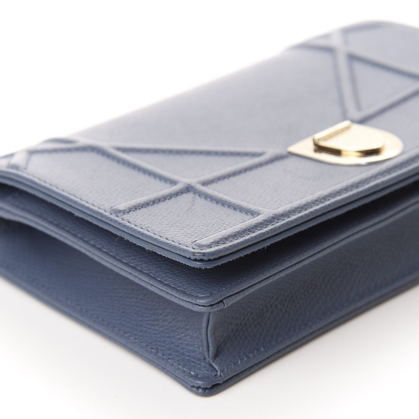 Grained Calfskin Diorama Wallet on Chain Pouch Denim Blue