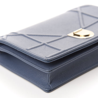 Christian Dior Grained Calfskin Diorama Wallet on Chain Pouch Denim Blue 6 of 11