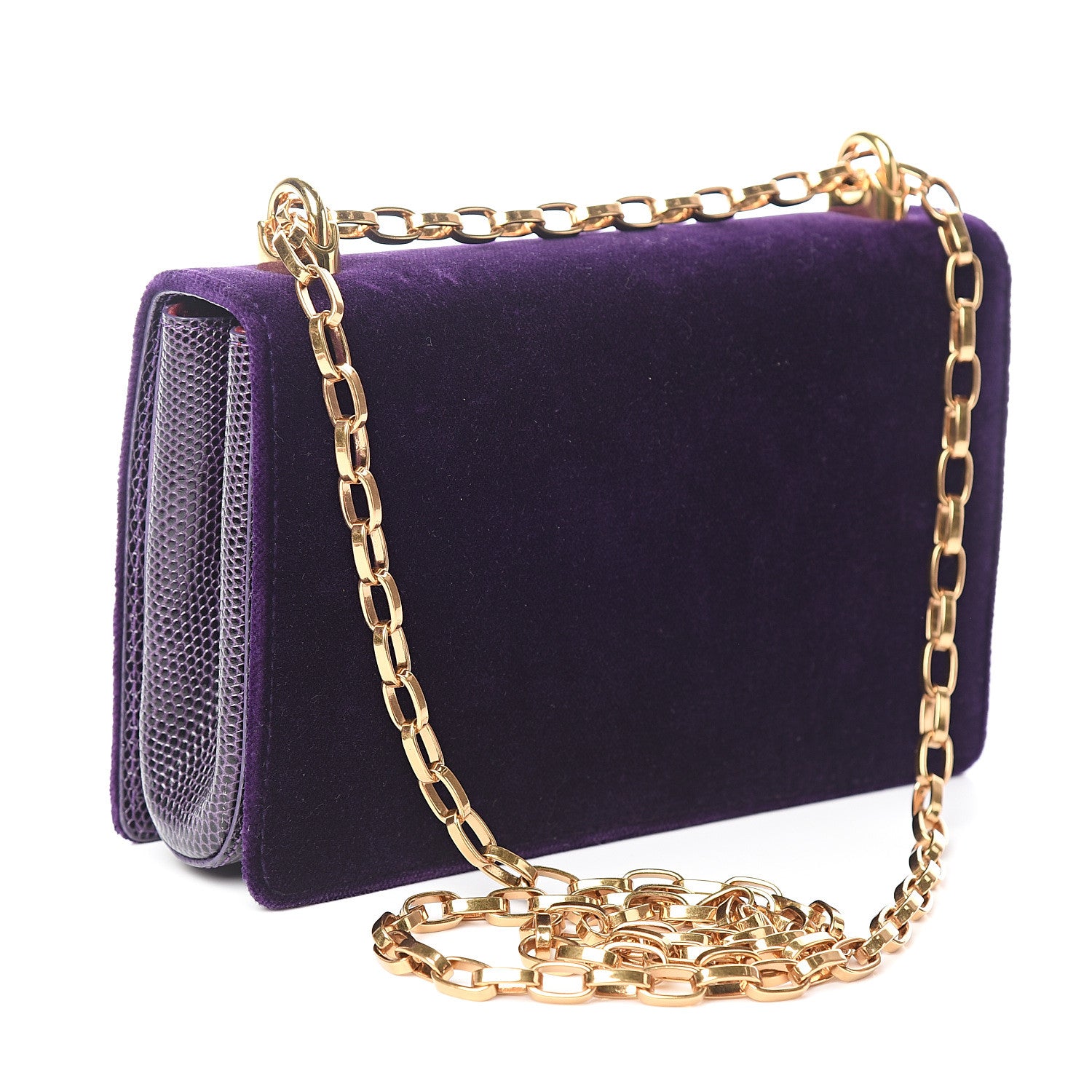 Dolce & Gabbana Velvet Lizard Calfskin Embossed DG Shoulder Bag Purple 2 of 7