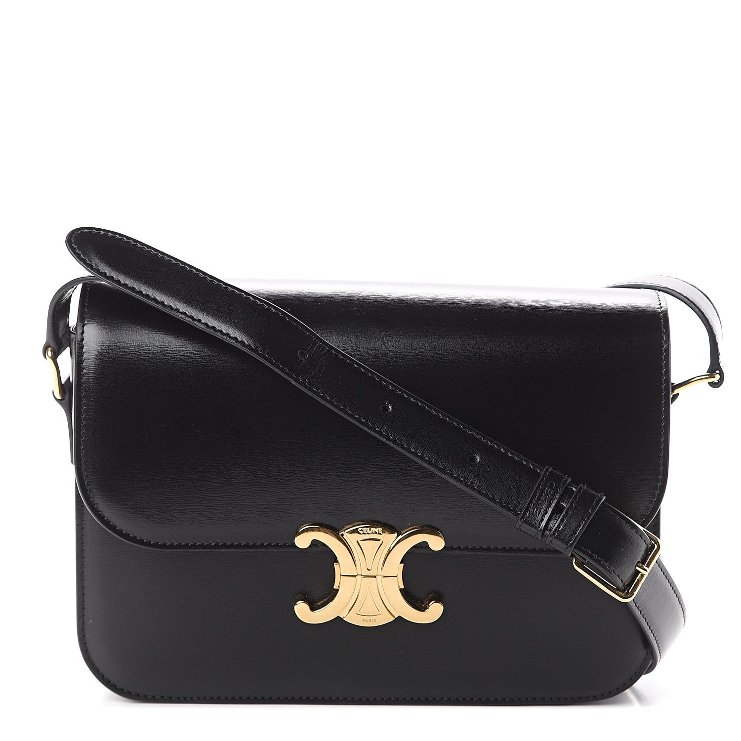 Celine Shiny Calfskin Medium Triomphe Black 1 of 8