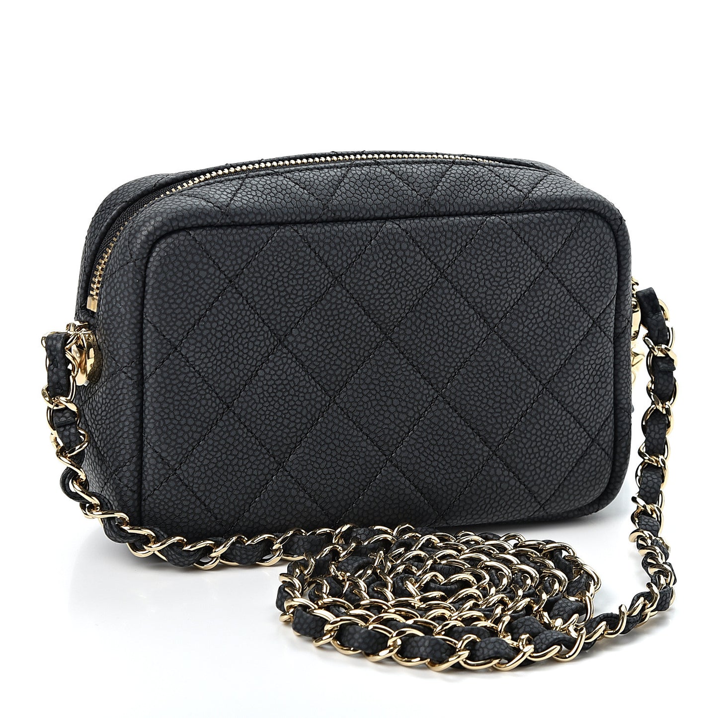 Caviar Quilted Mini Coco Tassel Camera Case Black