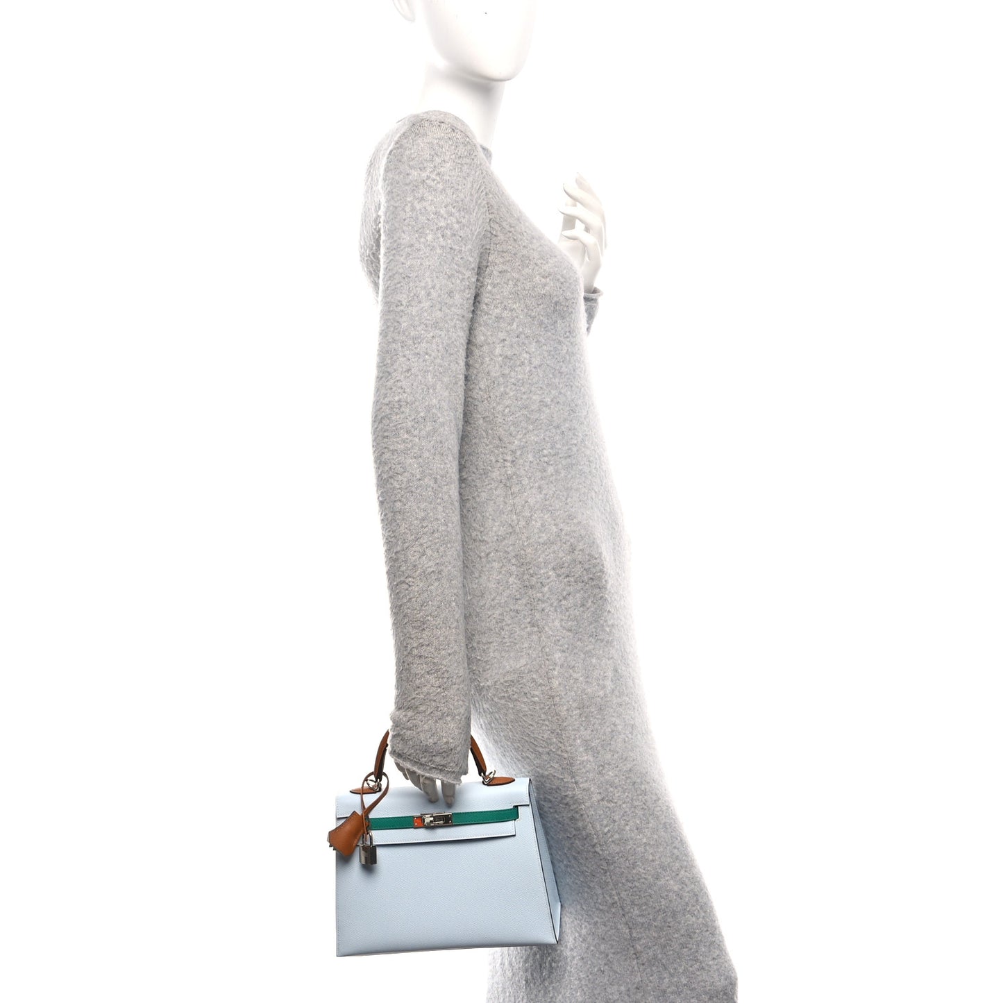 Epsom Tri-Color Kelly Sellier 25 Bleu Brume Vert Jade Gold