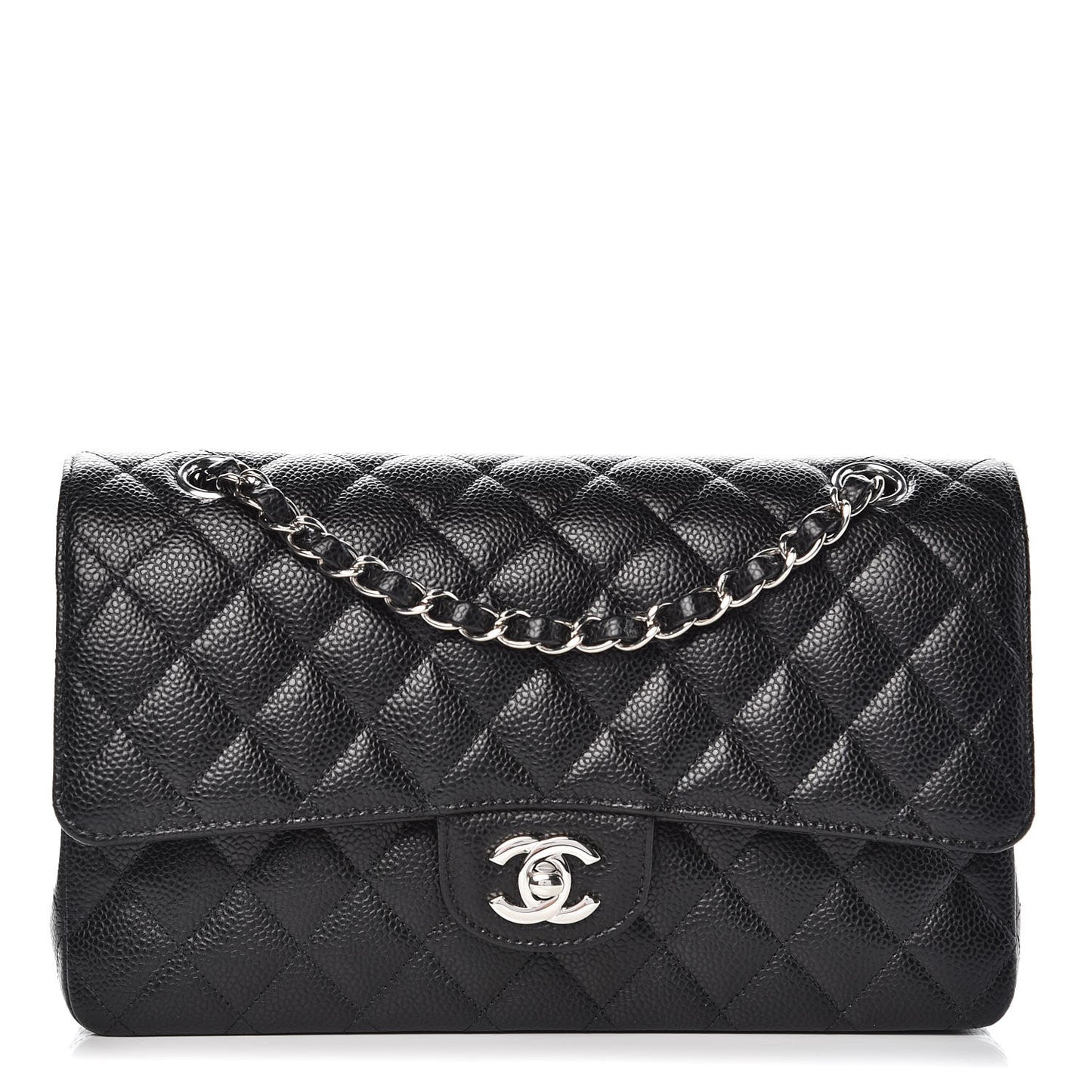 Caviar Quilted Medium Double Flap Black