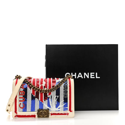 Chanel Sequin Canvas New Medium Cuba Boy Flap White Blue Red 18 of 18