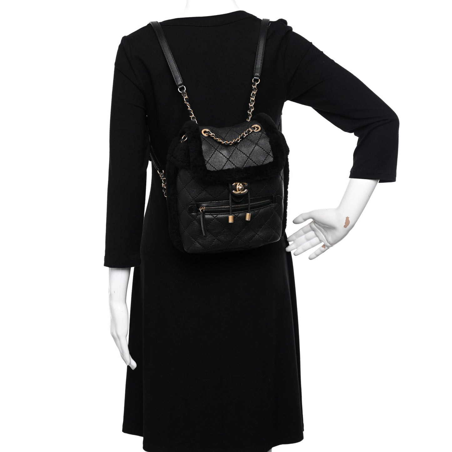 Lambskin Shearling Quilted CC Backpack Black
