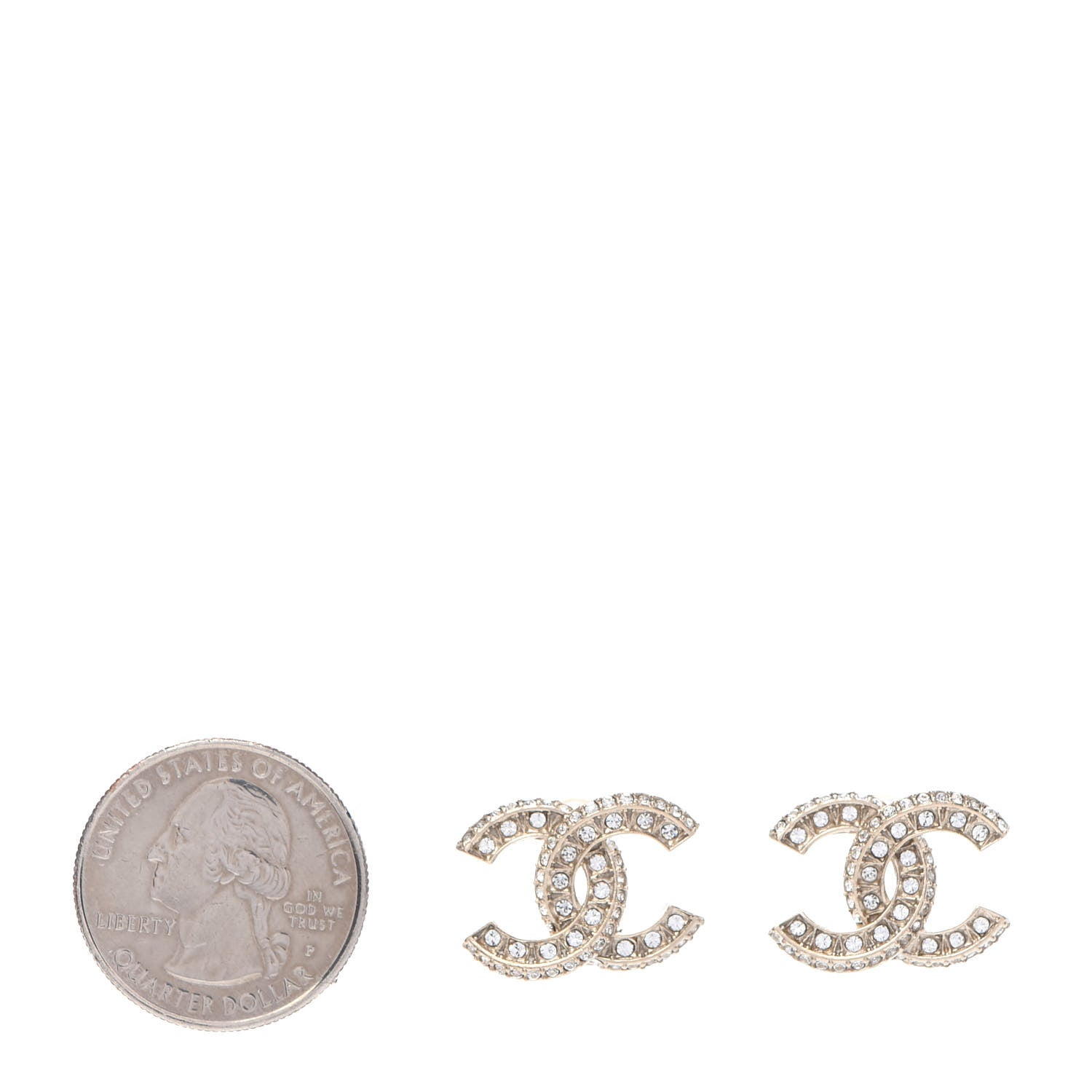 Chanel Crystal Timeless CC Earrings Light Gold 2 of 5