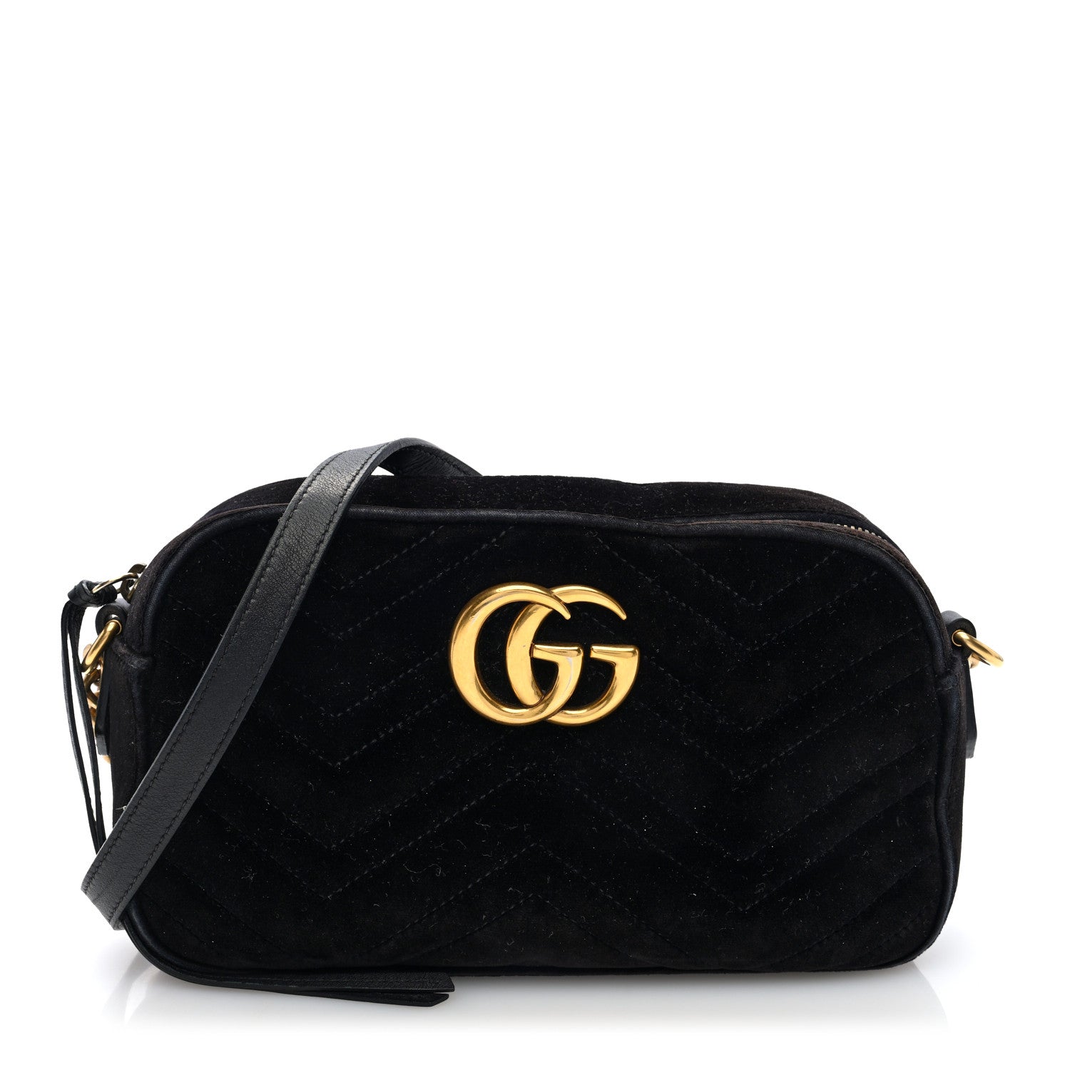 Gucci Velvet Matelasse Small GG Marmont Chain Shoulder Bag Black 1 of 10