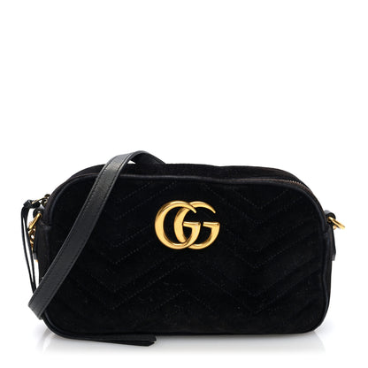 Gucci Velvet Matelasse Small GG Marmont Chain Shoulder Bag Black 1 of 10