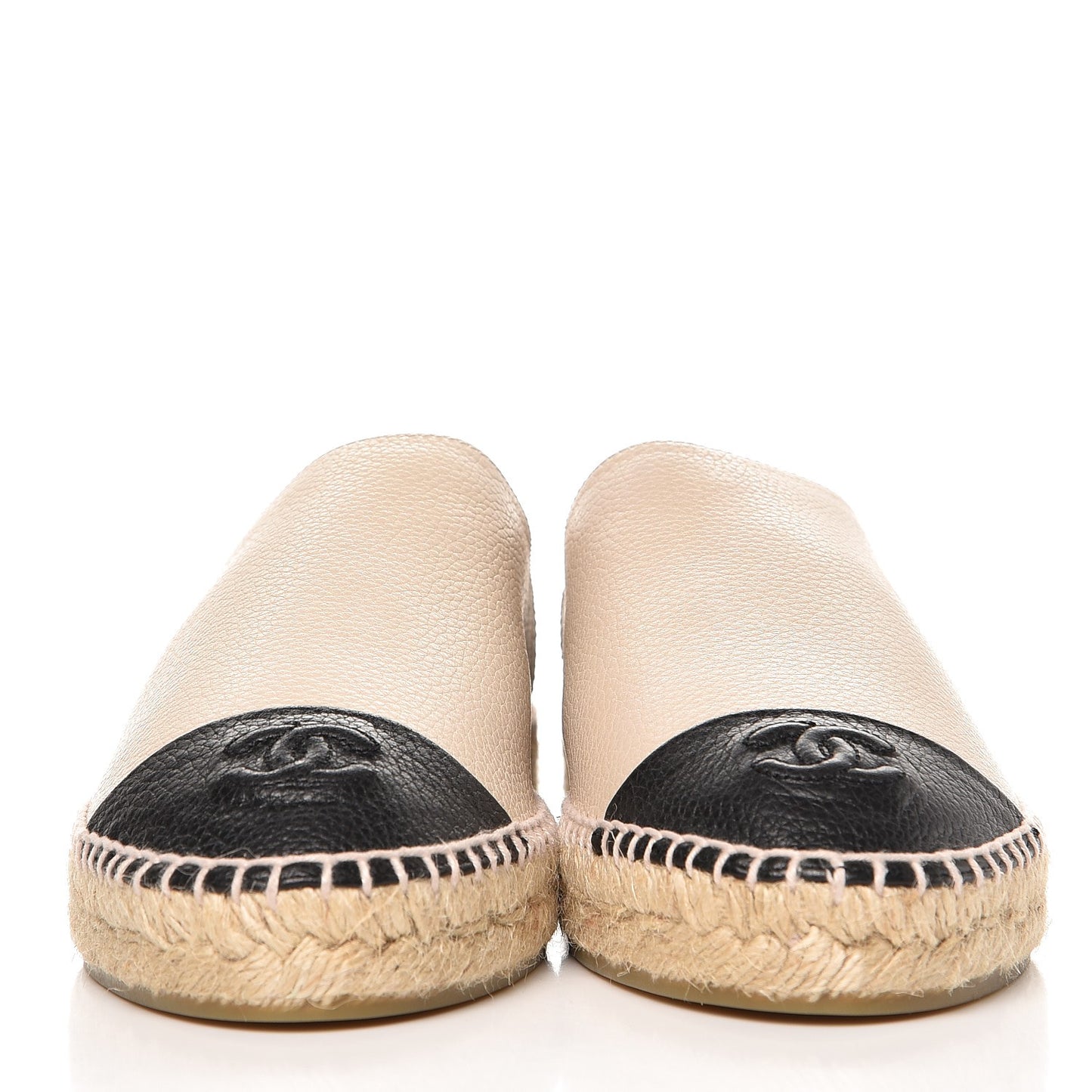 Grained Calfskin CC Espadrilles 40 Beige Black