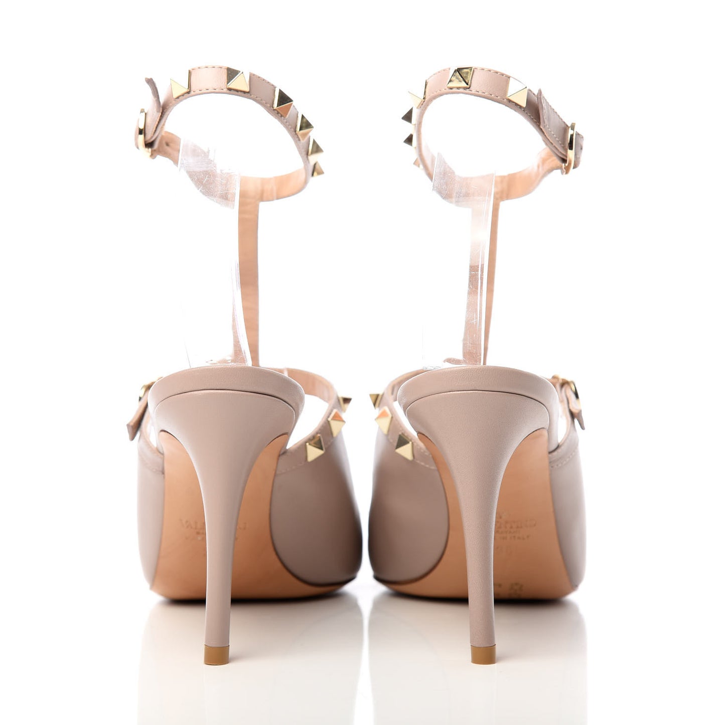Nappa Rockstud T-Strap Open Back Pumps 38 Poudre