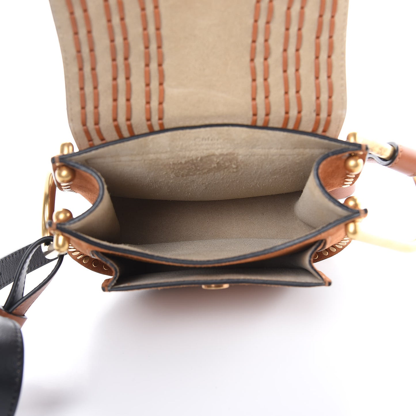 Suede Calfskin Braided Mini Hudson Shoulder Bag Caramel