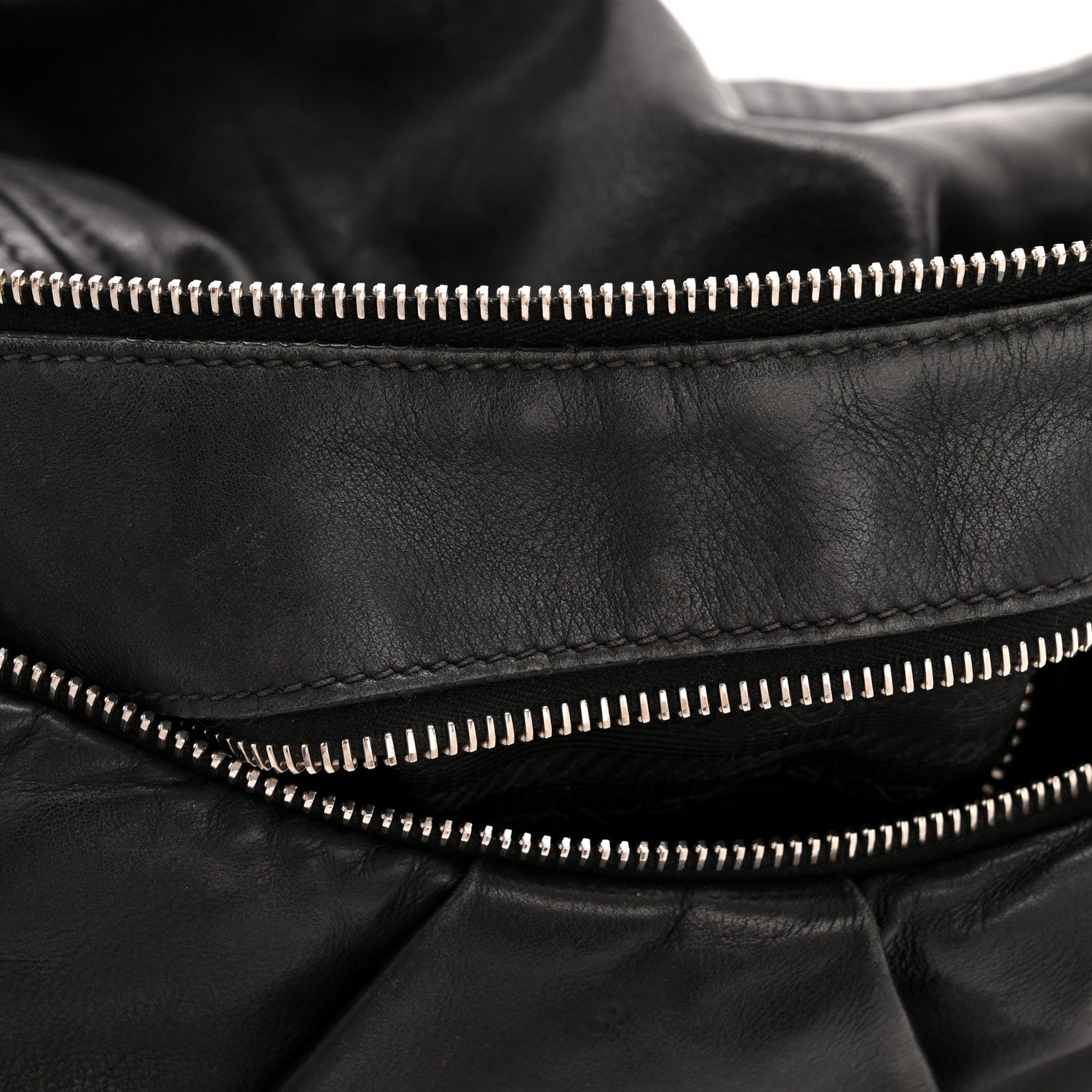 Prada Soft Calf Pleated Hobo Black 12 of 15