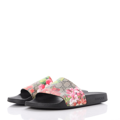 Gucci GG Supreme Monogram Blooms Slide Sandals 39 Beige Multicolor 3 of 9