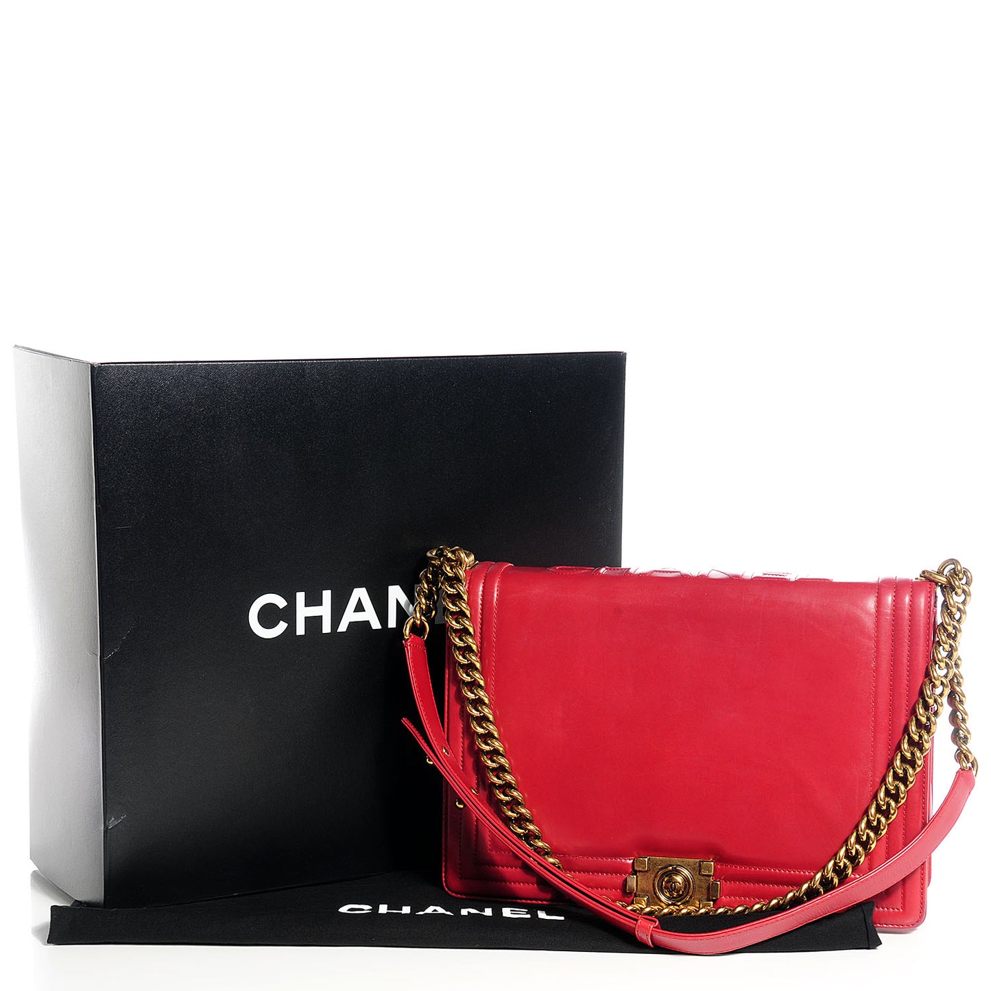 Glazed Calfskin Large Boy Flap Red