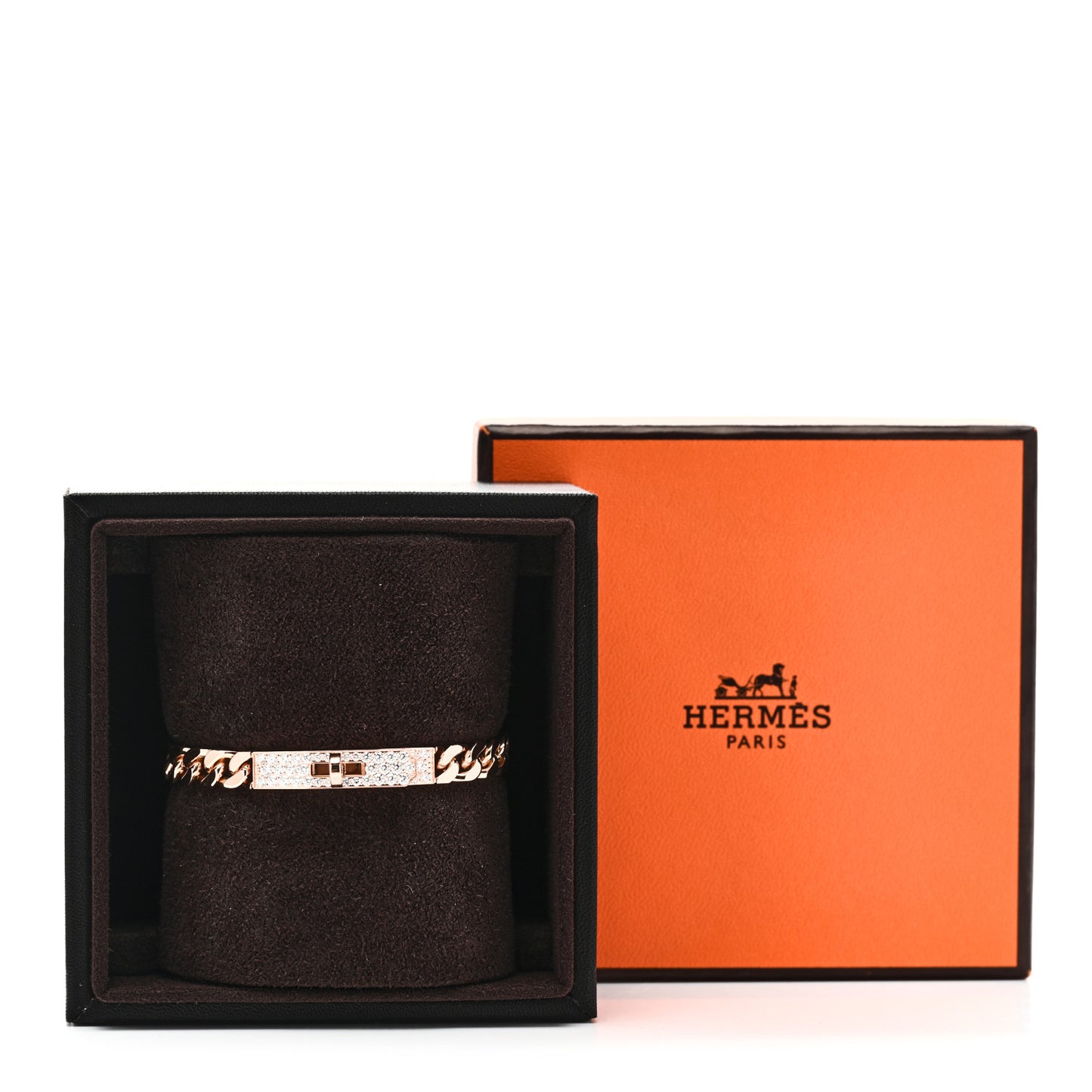 18K Rose Gold Diamond PM Kelly Gourmette Chaine Bracelet XS