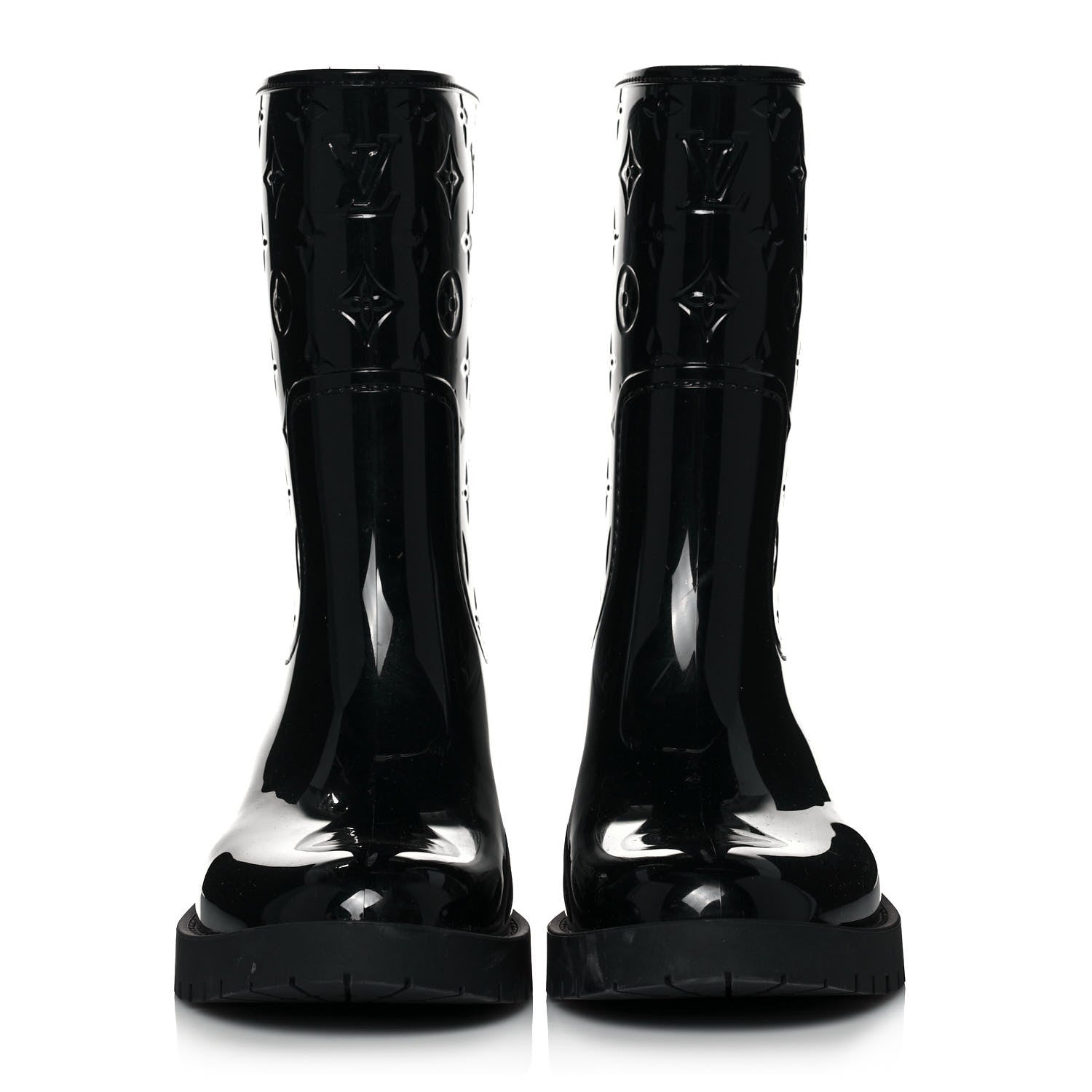 Louis Vuitton Rubber Embossed Monogram Drops Flat Half Boots 40 Black 2 of 6
