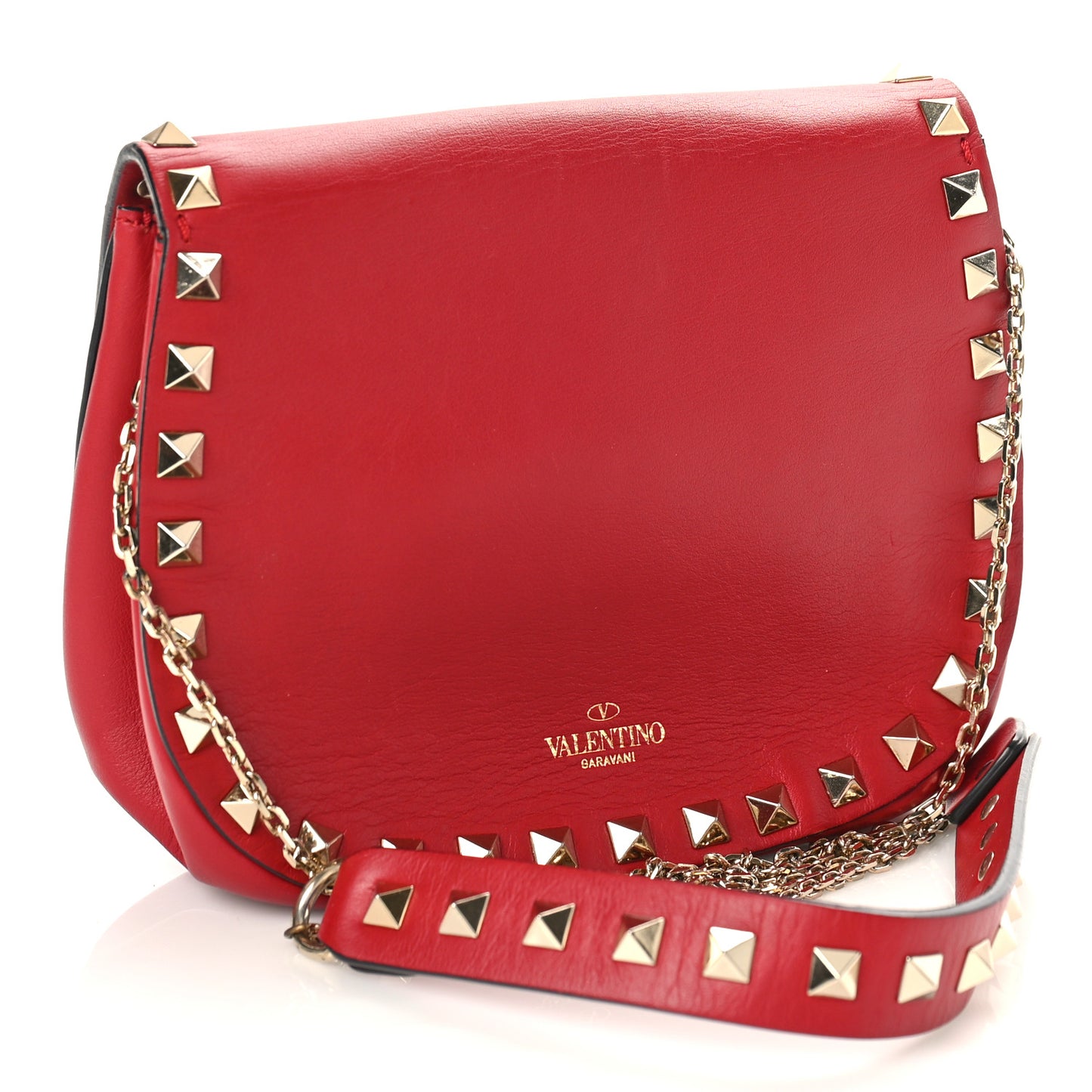 Vitello Mini Rockstud Crossbody Saddle Bag Red