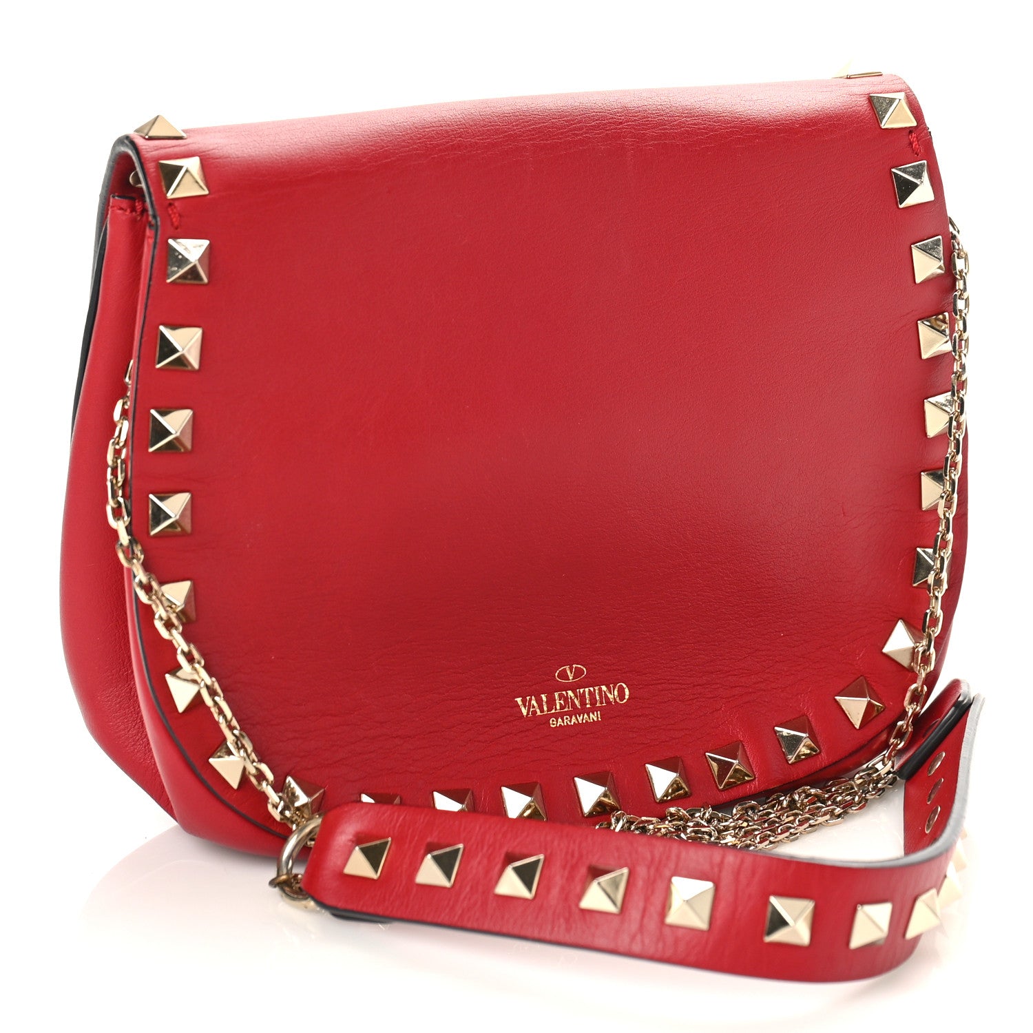 Valentino Garavani Vitello Mini Rockstud Crossbody Saddle Bag Red 3 of 8