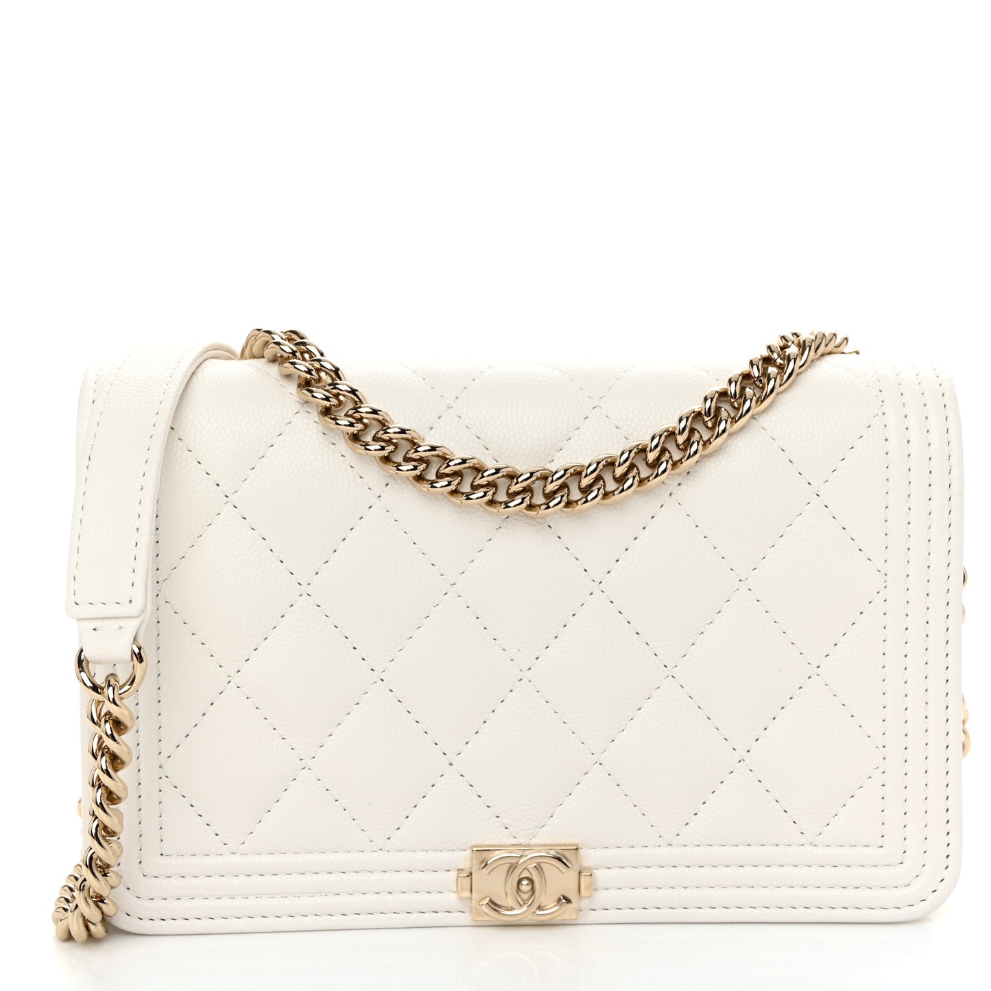 Caviar Quilted Boy Wallet On Chain WOC White
