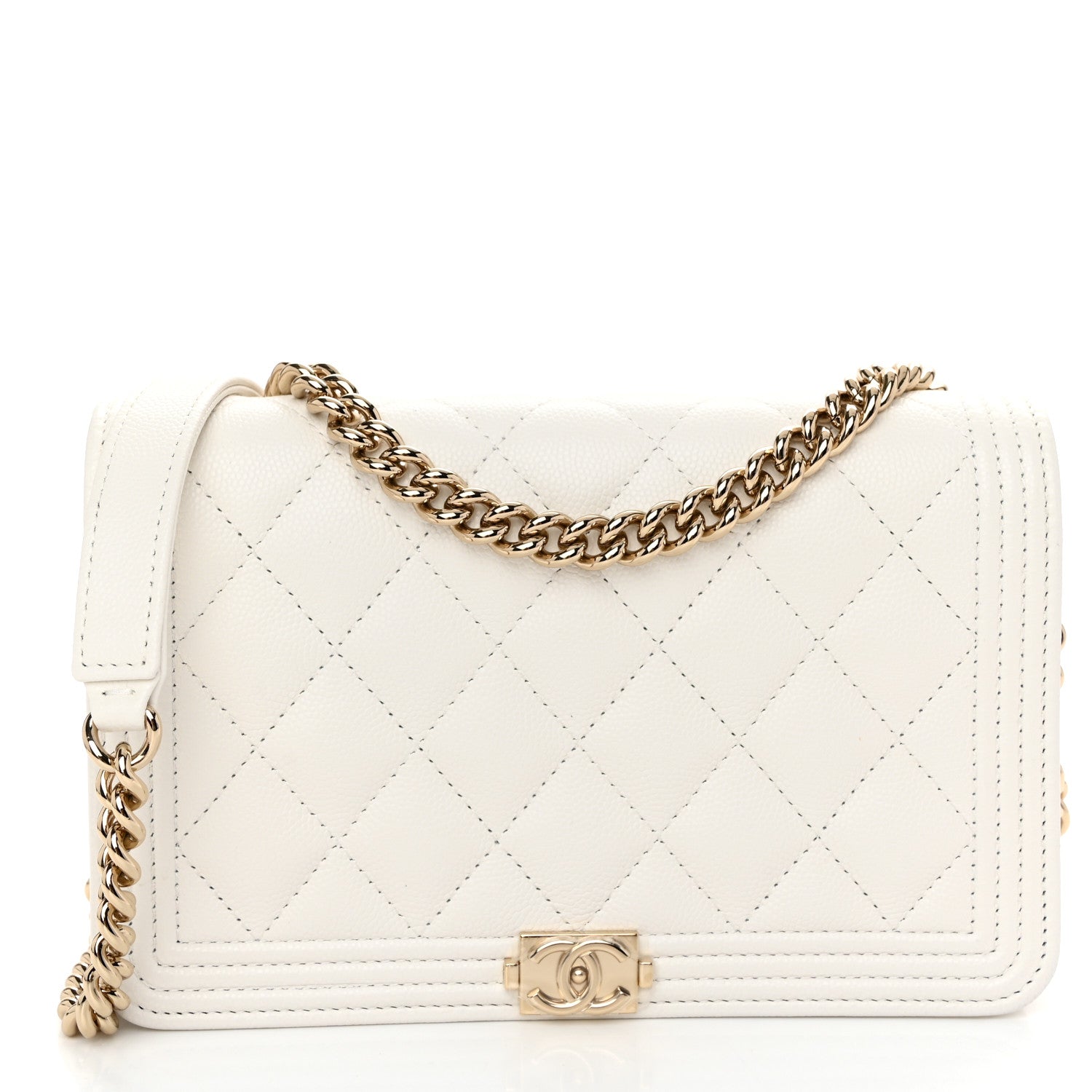 Chanel Caviar Quilted Boy Wallet On Chain WOC White 1 of 12