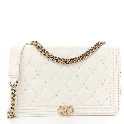 Chanel Caviar Quilted Boy Wallet On Chain WOC White 1 of 12