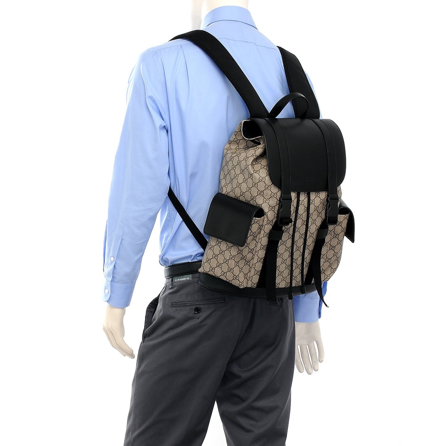 Soft GG Supreme Monogram Double Buckle Backpack Beige Black