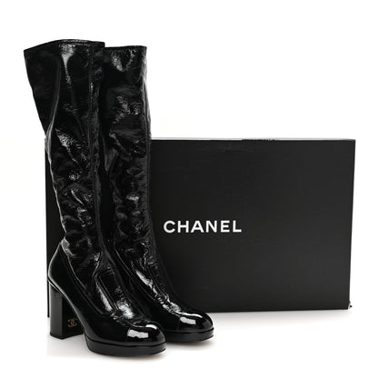 Chanel Crumpled Patent High Boots 39.5 Black 8 of 8