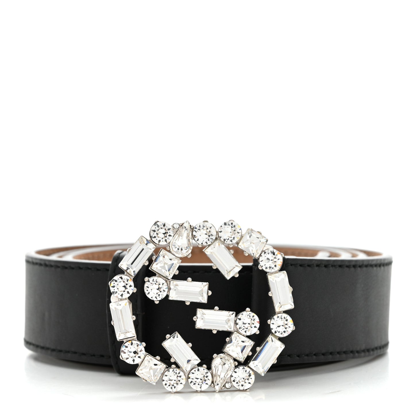 Calfskin Crystal Interlocking G 90 36 Belt Black