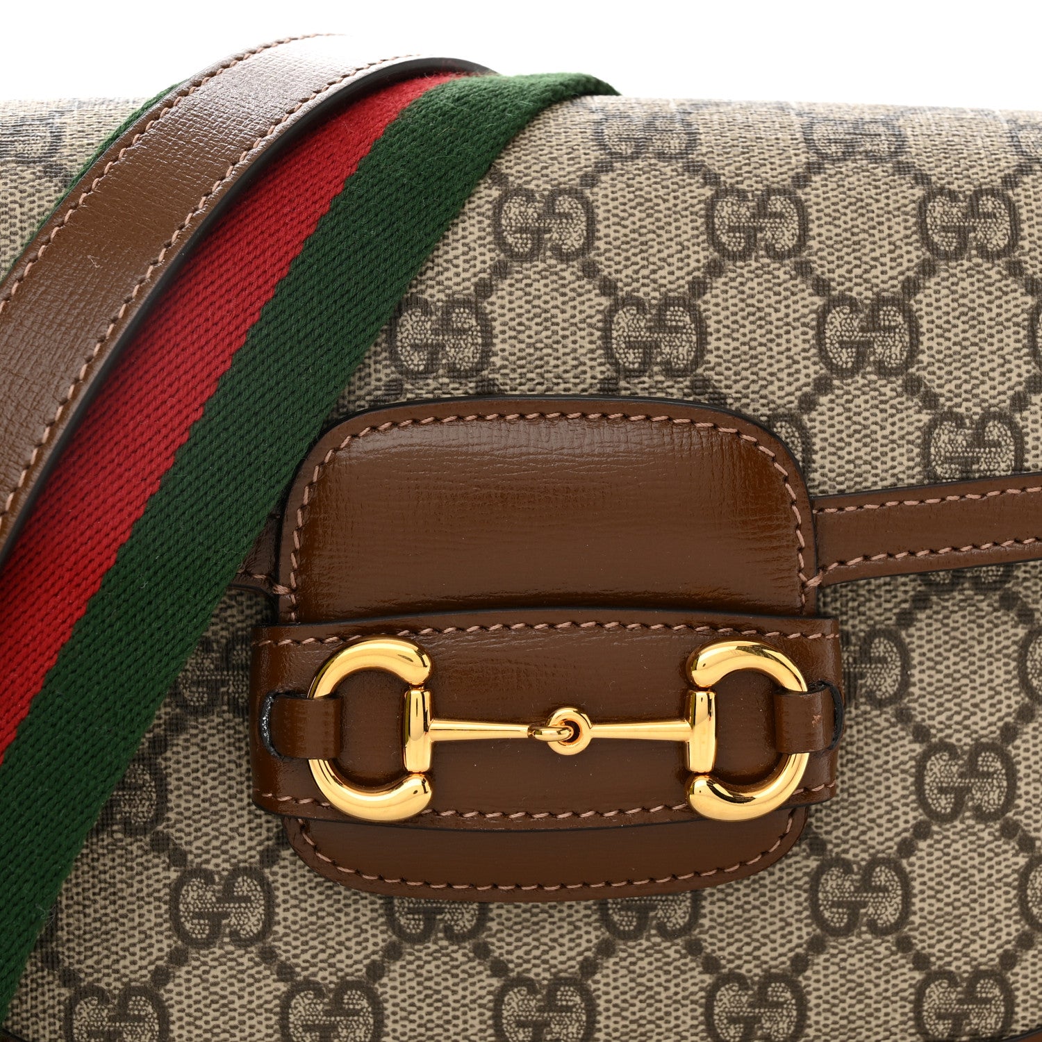 Gucci GG Supreme Monogram Web Mini Horsebit 1955 Shoulder Bag Beige Brown Sugar 10 of 13