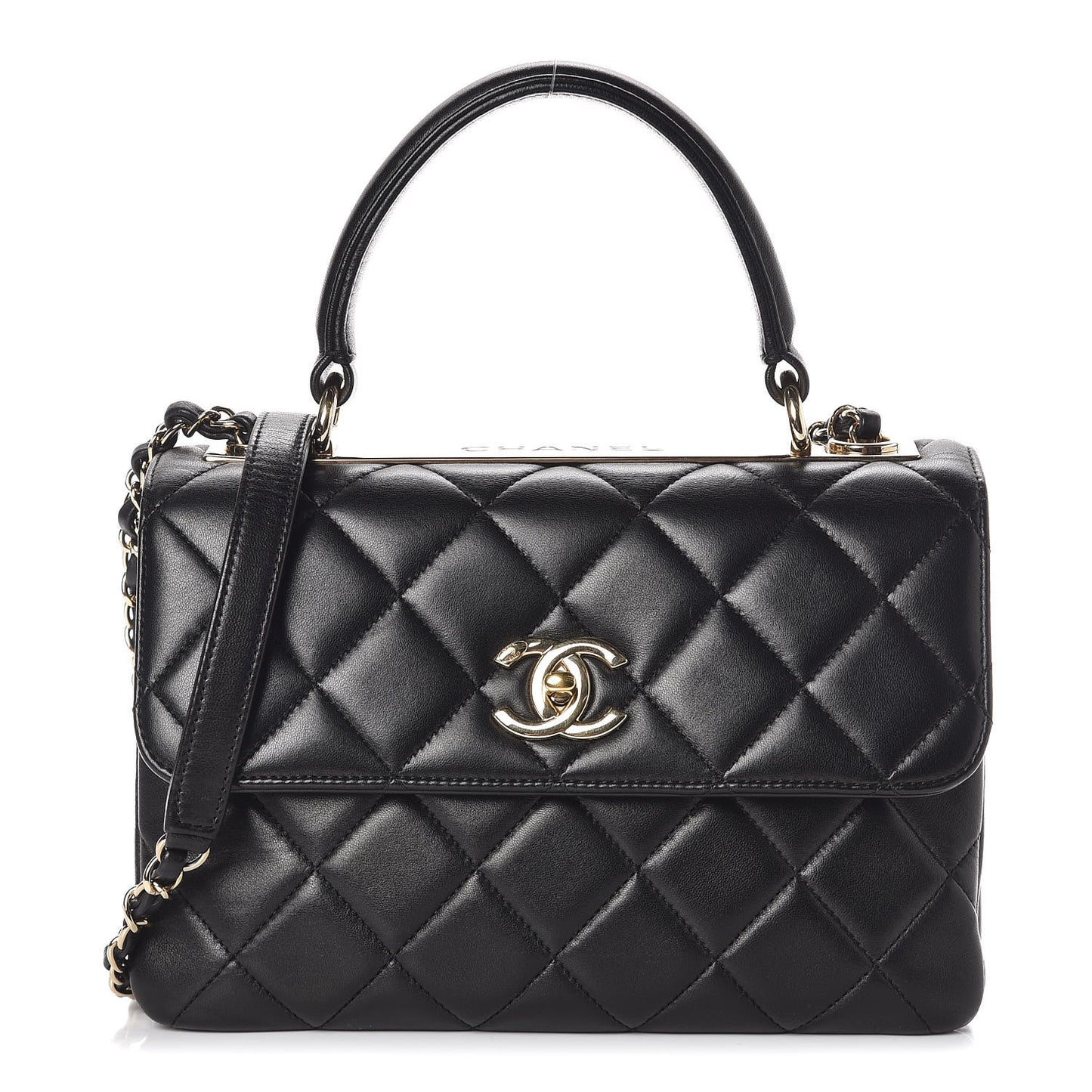 Lambskin Quilted Small Trendy CC Dual Handle Flap Bag Black