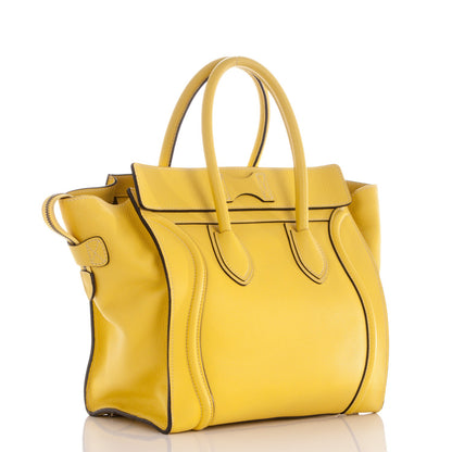 Celine Drummed Calfskin Mini Luggage Citron 3 of 9