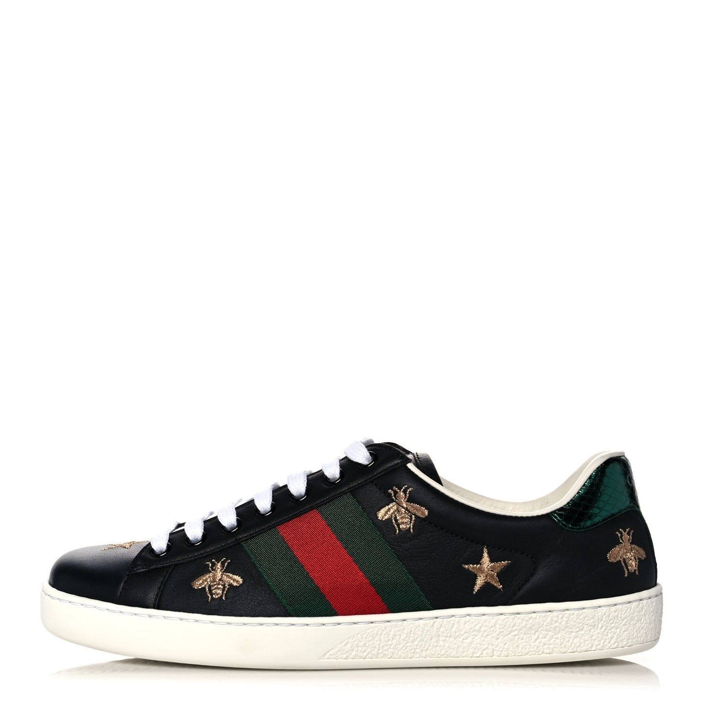 Calfskin Ayers Mens Web Bee Star Embroidered Ace Sneakers 5 Black