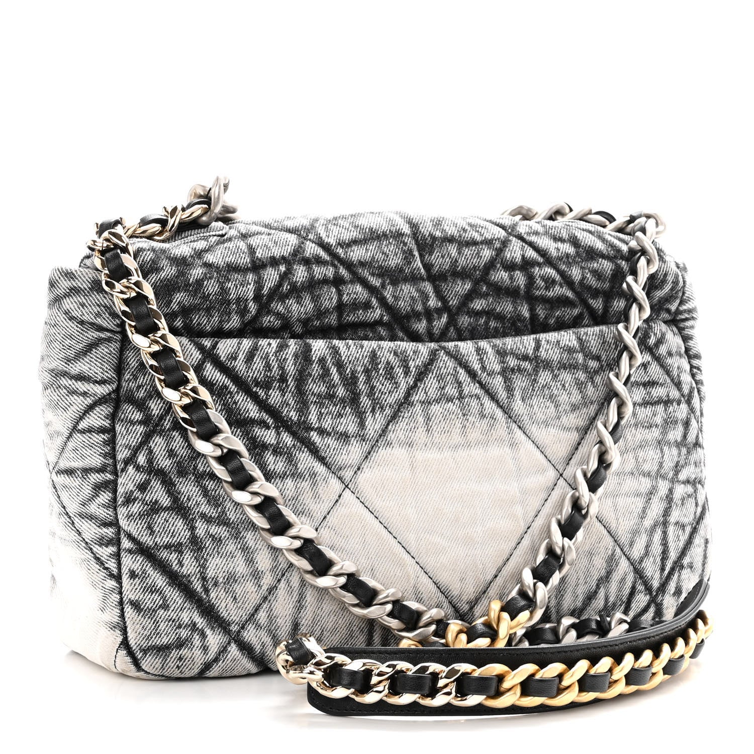 Chanel Washed Denim Quilted Medium Chanel 19 Flap Black White 3 of 11