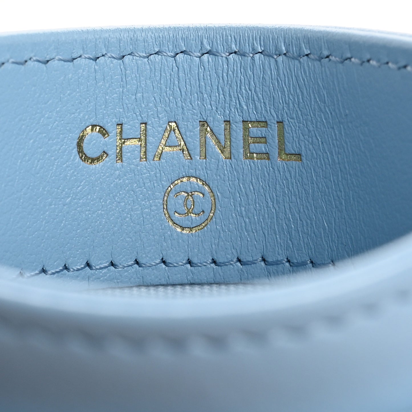 Lambskin Quilted Chanel 19 Card Holder Light Blue