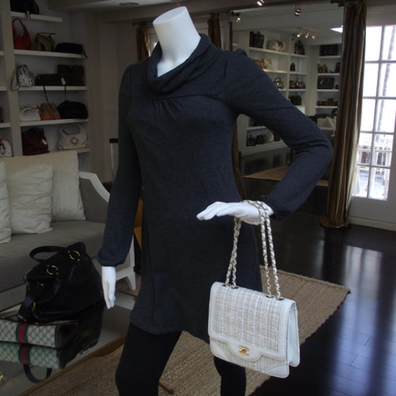 Chanel Vintage Tweed Flap Bag White 2 of 13