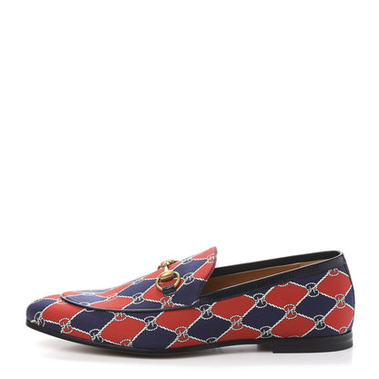 Gucci Mini GG Rhombus Chain Horsebit Mens Jordaan Loafers 9 Royal Bleuett Red 1 of 9