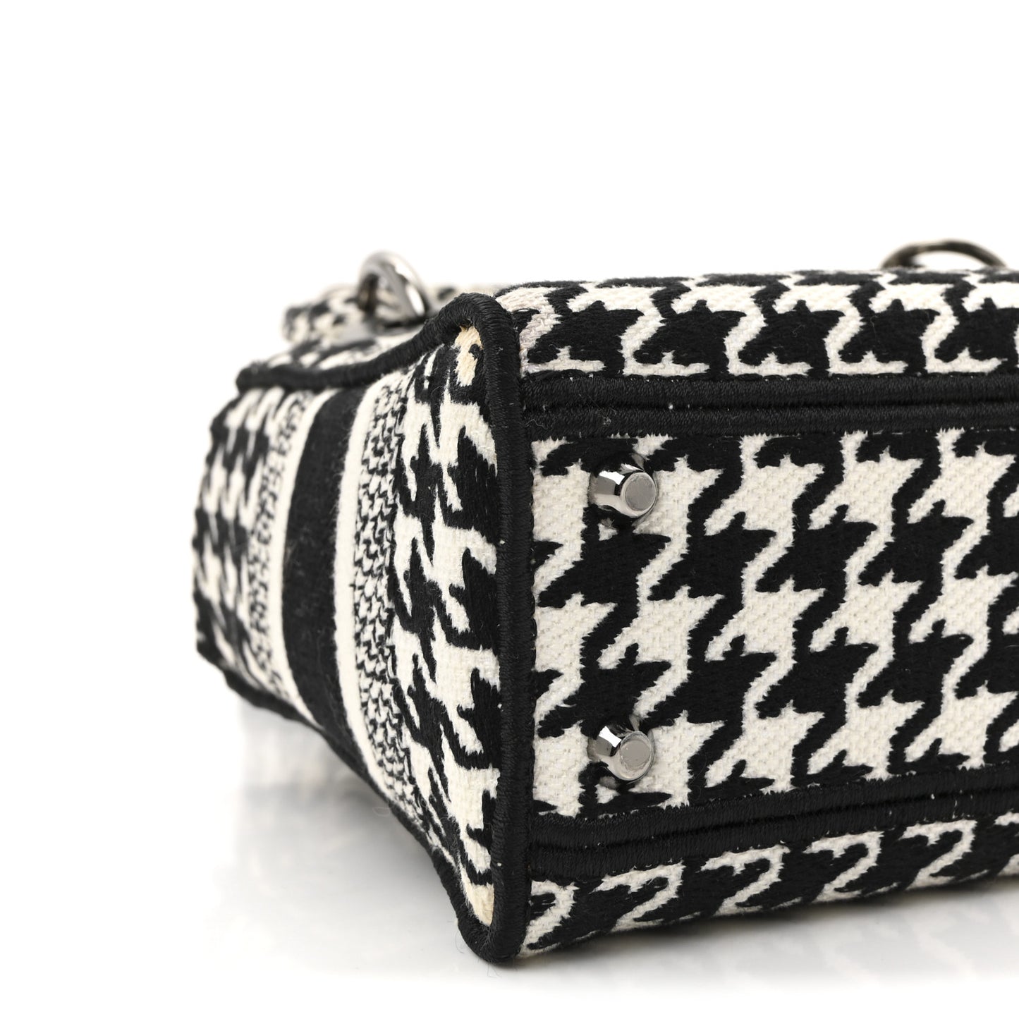 Canvas Houndstooth Embroidered Mini Lady D-Lite Black White