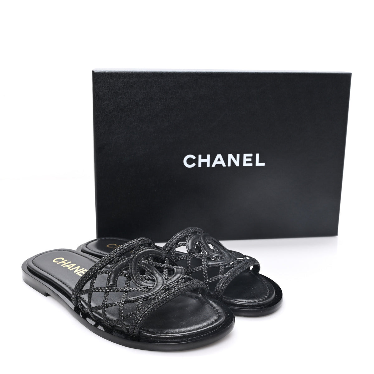 Lambskin Crochet CC Mules Sandals 36 Black