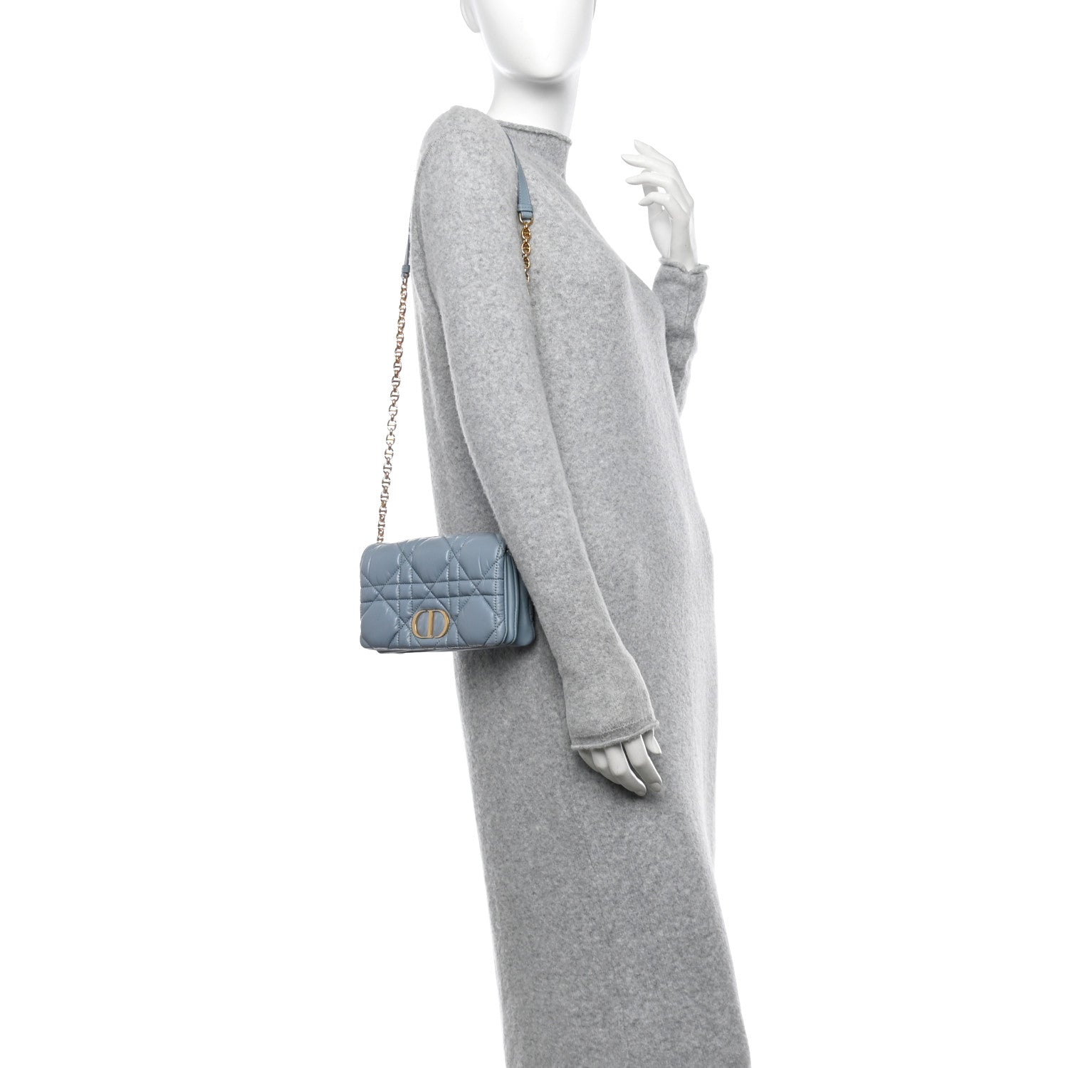 Christian Dior Calfskin Macrocannage Mini Caro Bag Bracing Blue 2 of 12