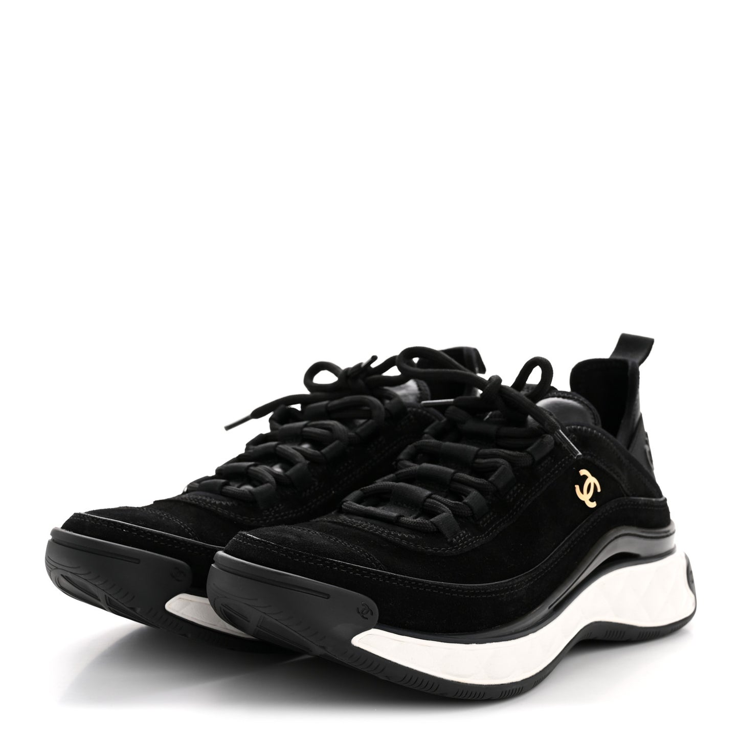 Suede Calfskin Nylon Grosgrain CC Sneakers 38 Black