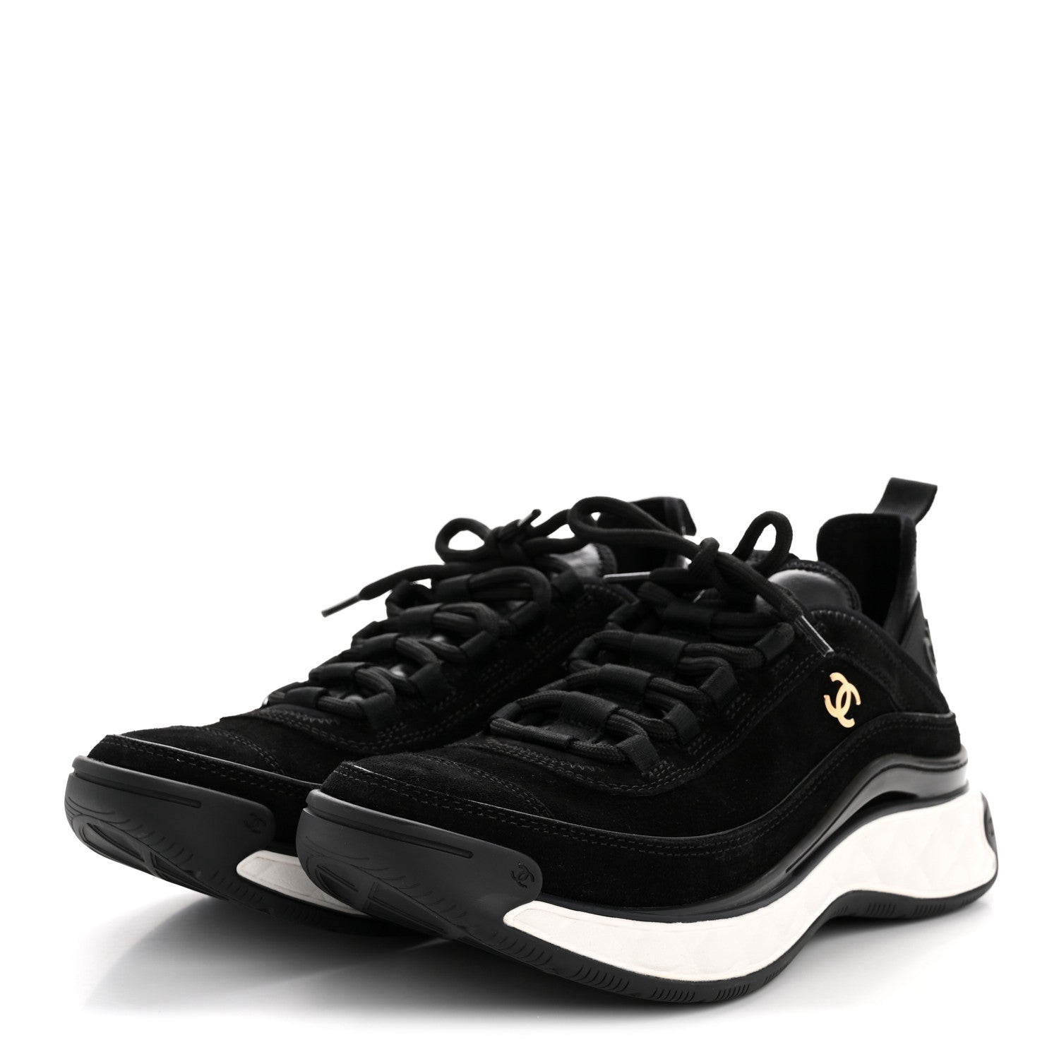 Chanel Suede Calfskin Nylon Grosgrain CC Sneakers 38 Black 4 of 10