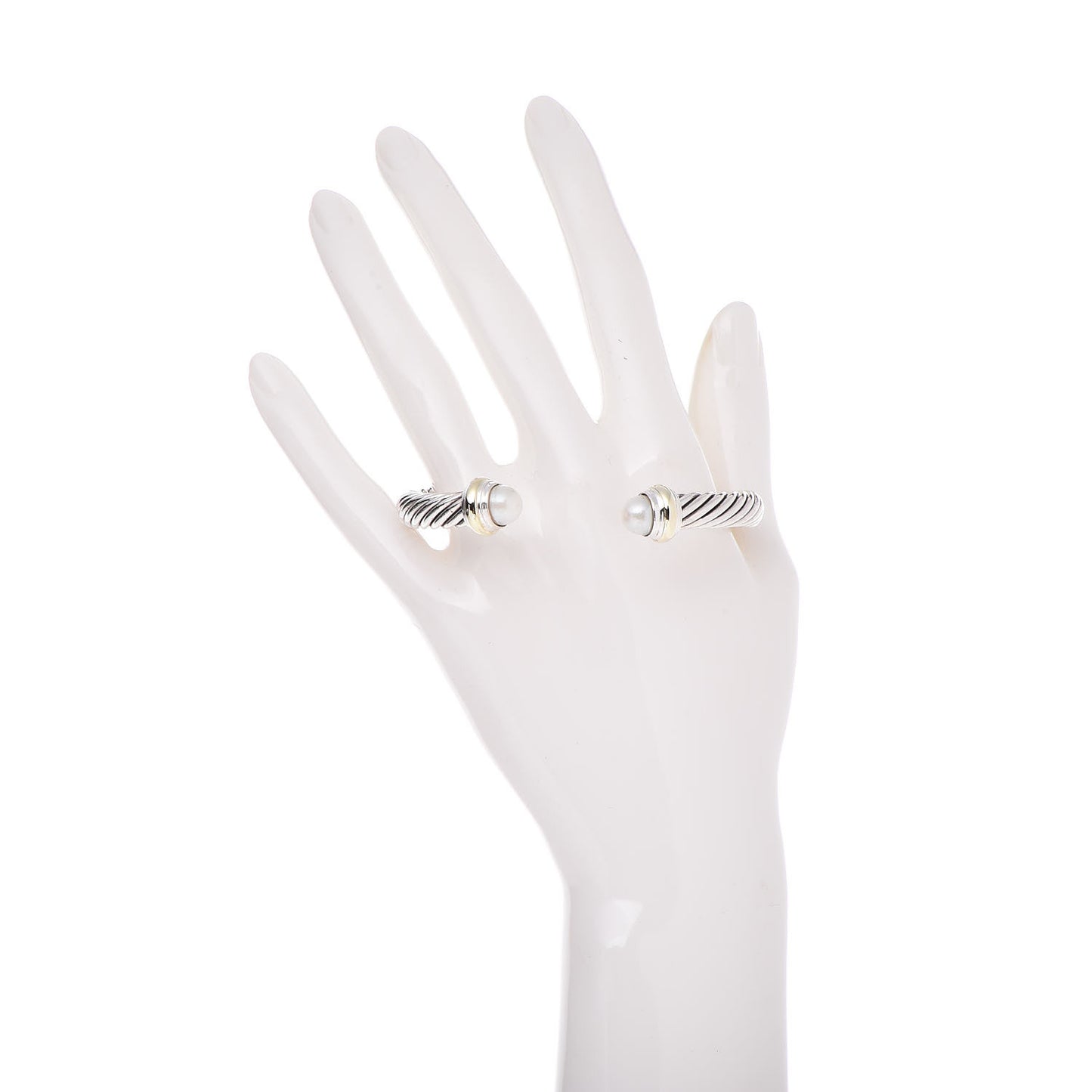 Sterling Silver 14K Yellow Gold Pearl 7mm Cable Classics Bracelet