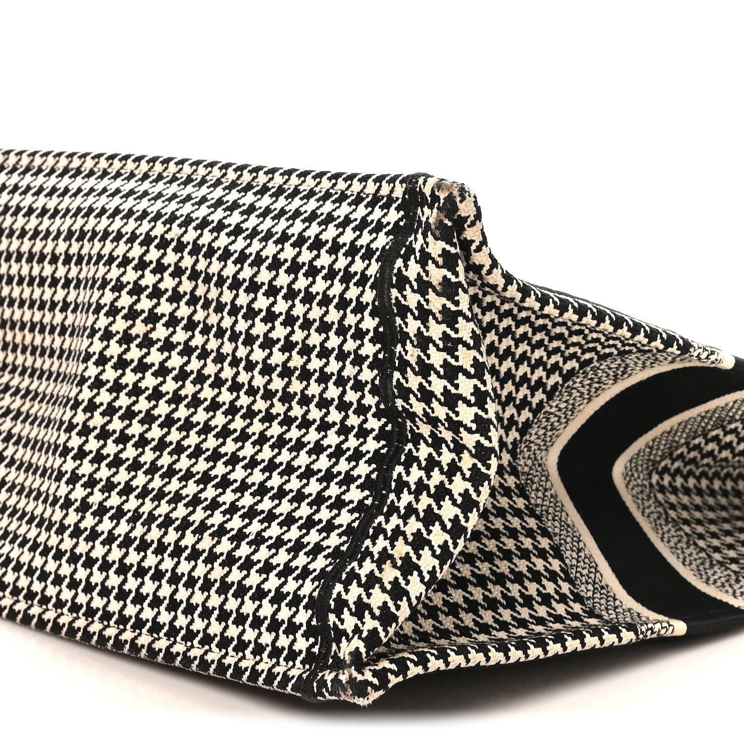 Christian Dior Canvas Houndstooth Embroidered Large Book Tote Black White 10 of 10