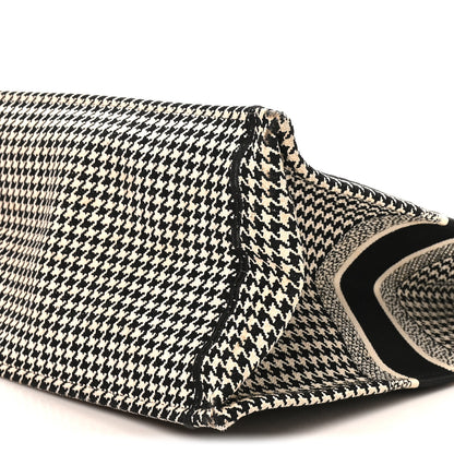 Christian Dior Canvas Houndstooth Embroidered Large Book Tote Black White 10 of 10